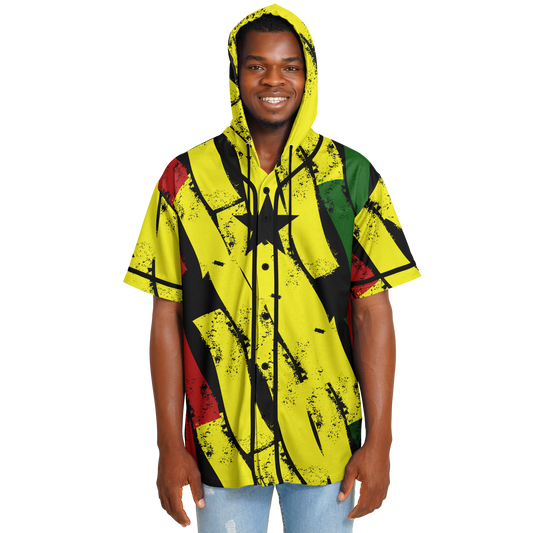 Men's Ghana Flag & Black Star Pattern All-Over Print Hooded Baseball Jersey