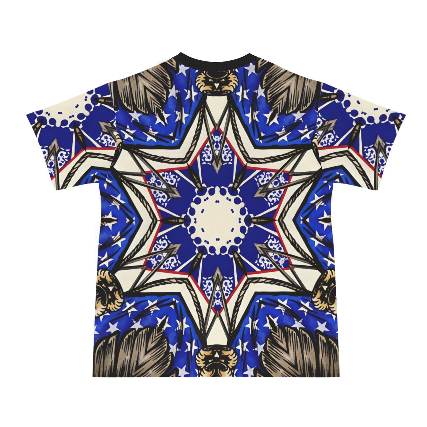 Men's Kaleidoscope Star Pattern All-Over Print Cut & Sew Ribbed Collar T-Shirt