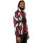 Men's Abstract Red, White & Black Pattern All-Over Print Long Sleeve Hooded Performance Shirt