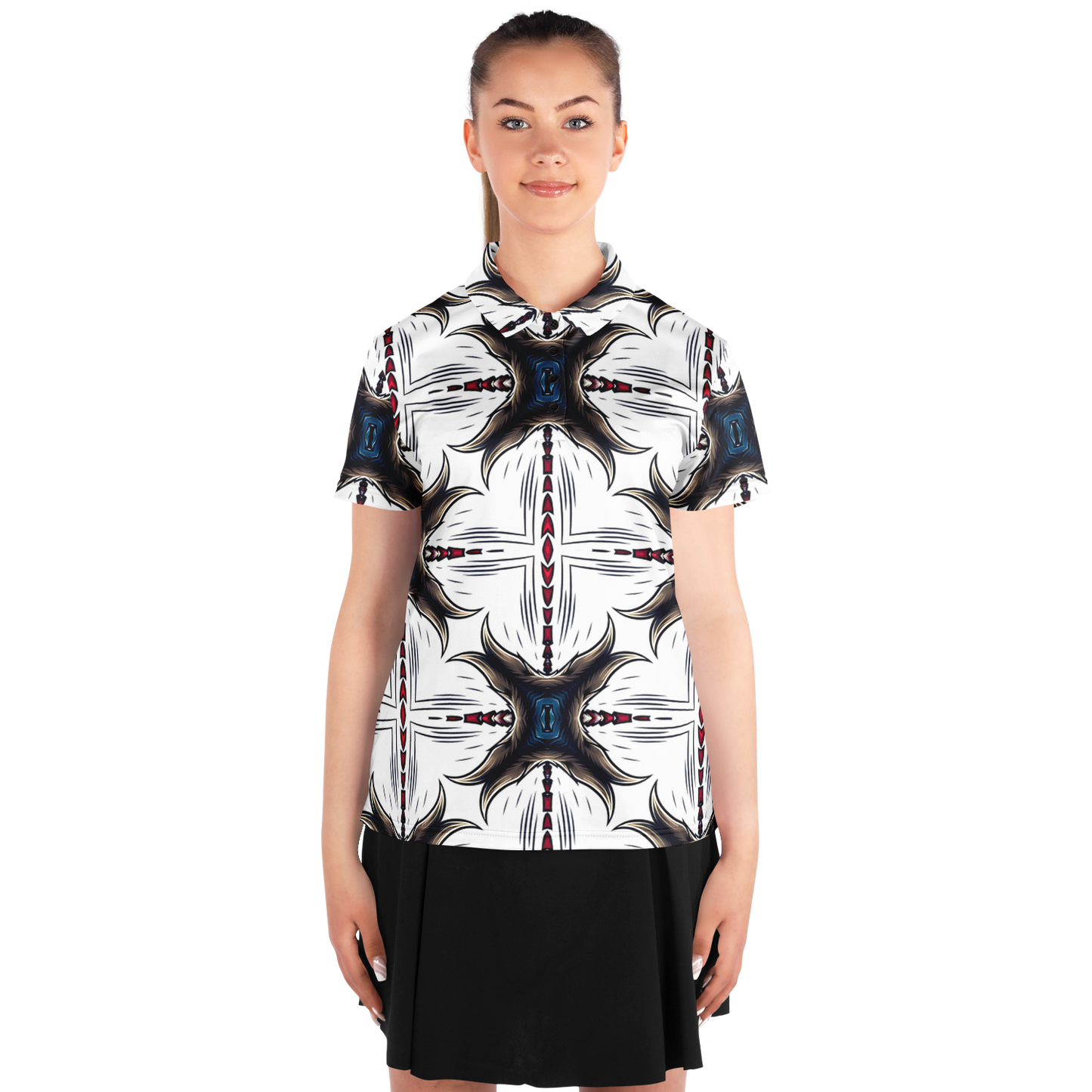 Women's Abstract Symmetry Pattern Polyester Polo Shirt