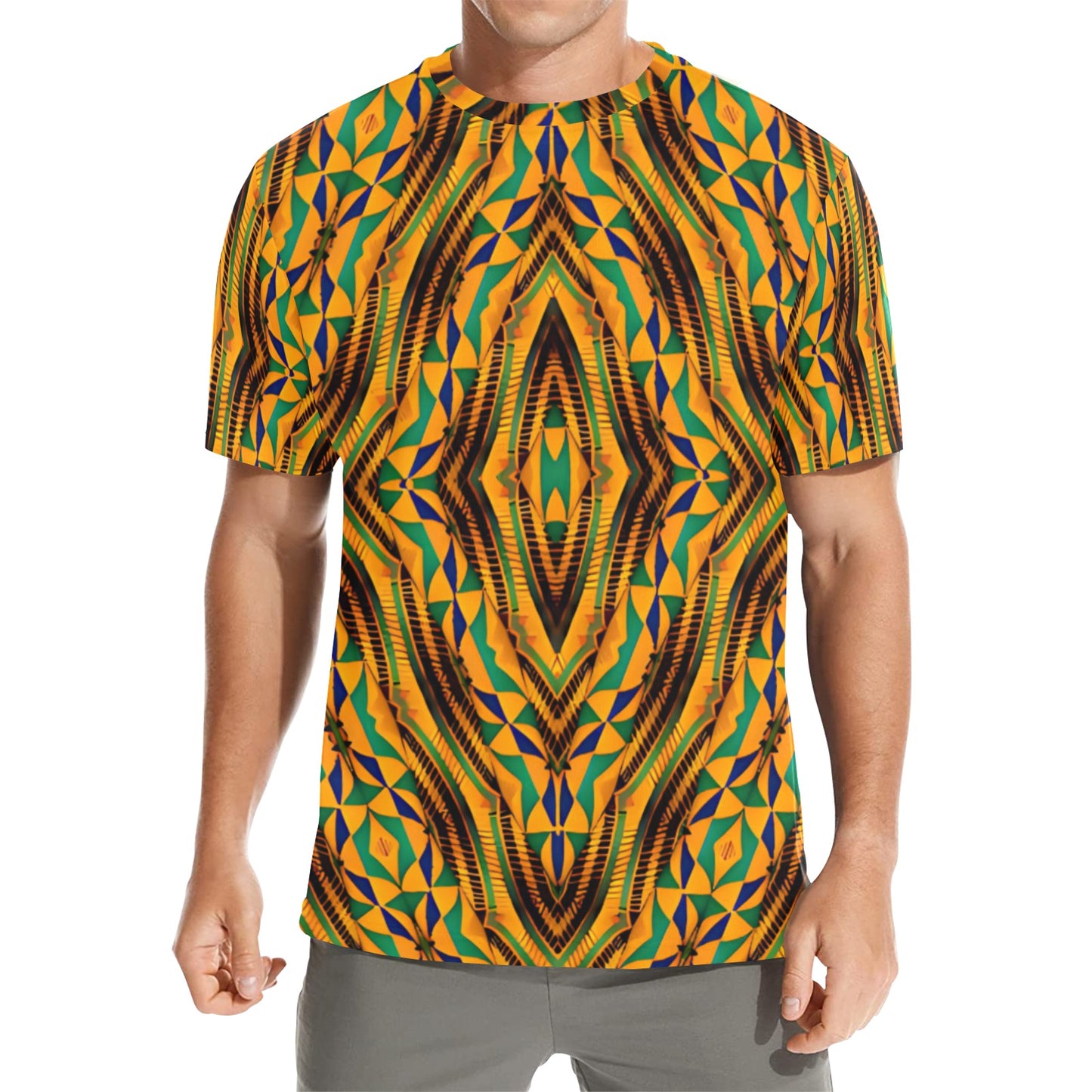 Men's Bold African Kente Inspired Pattern All-Over Print All Over Print Crew Neck T-Shirt