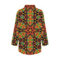 Women's African Kente Geometric Star Pattern All-Over Print Long Sleeve Curved Hem Shirt