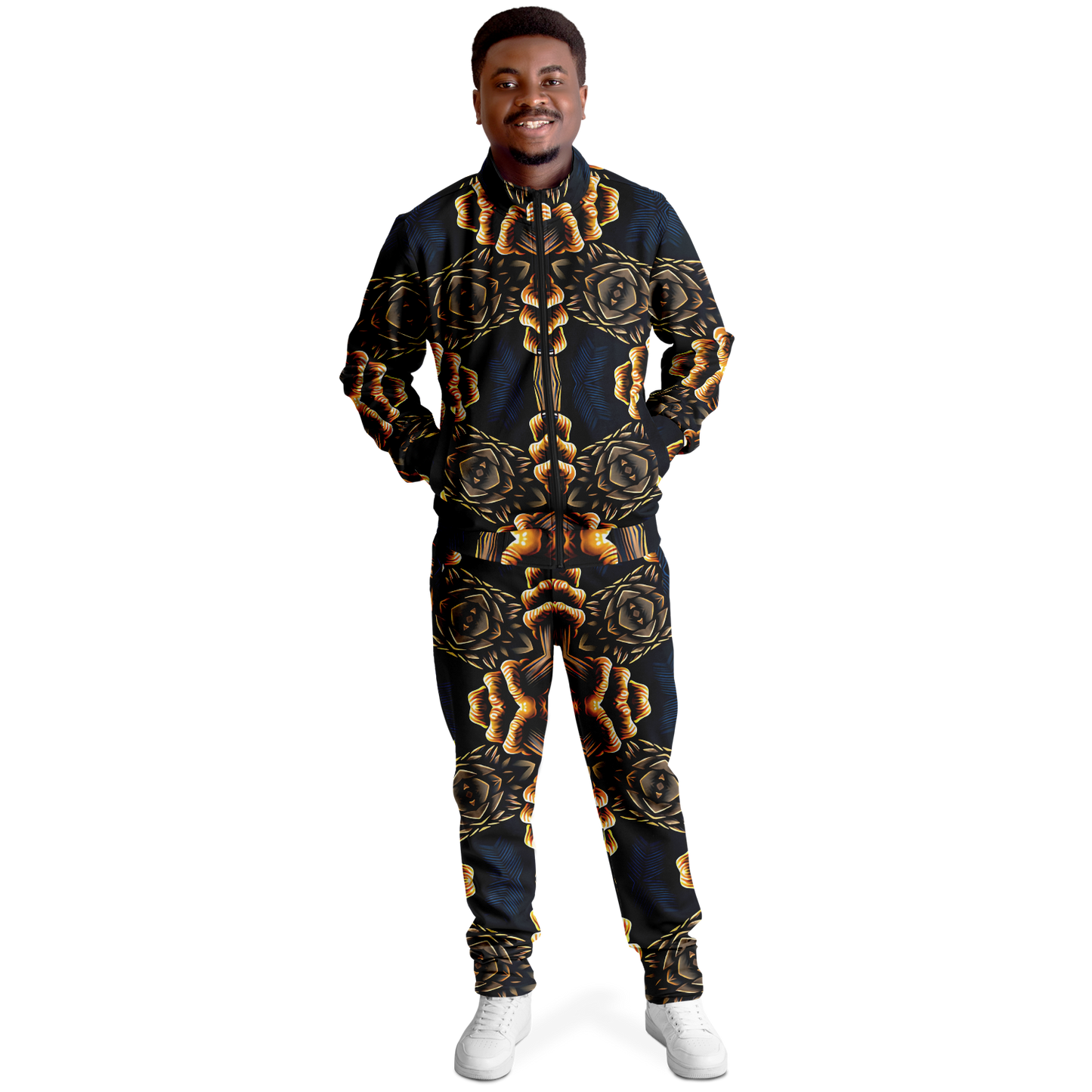 Men's Geometric Gold & Black Pattern Track Jacket and Pants