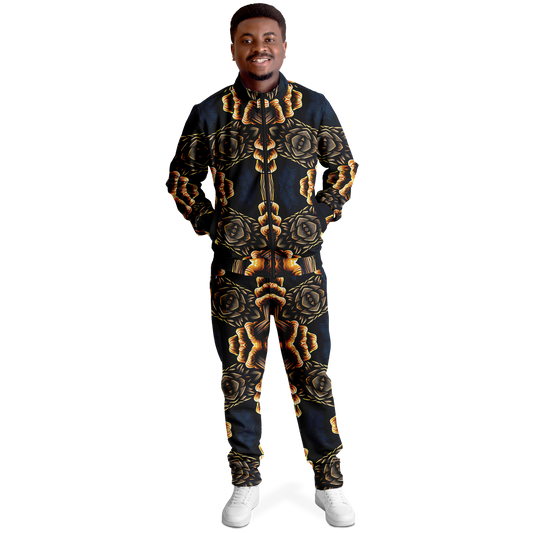 Men's Geometric Gold & Black Pattern Track Jacket and Pants