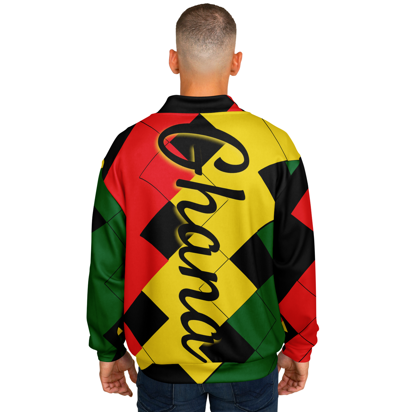 Men's Ghana Flag & Black Star Pattern All-Over Print Baseball Jacket