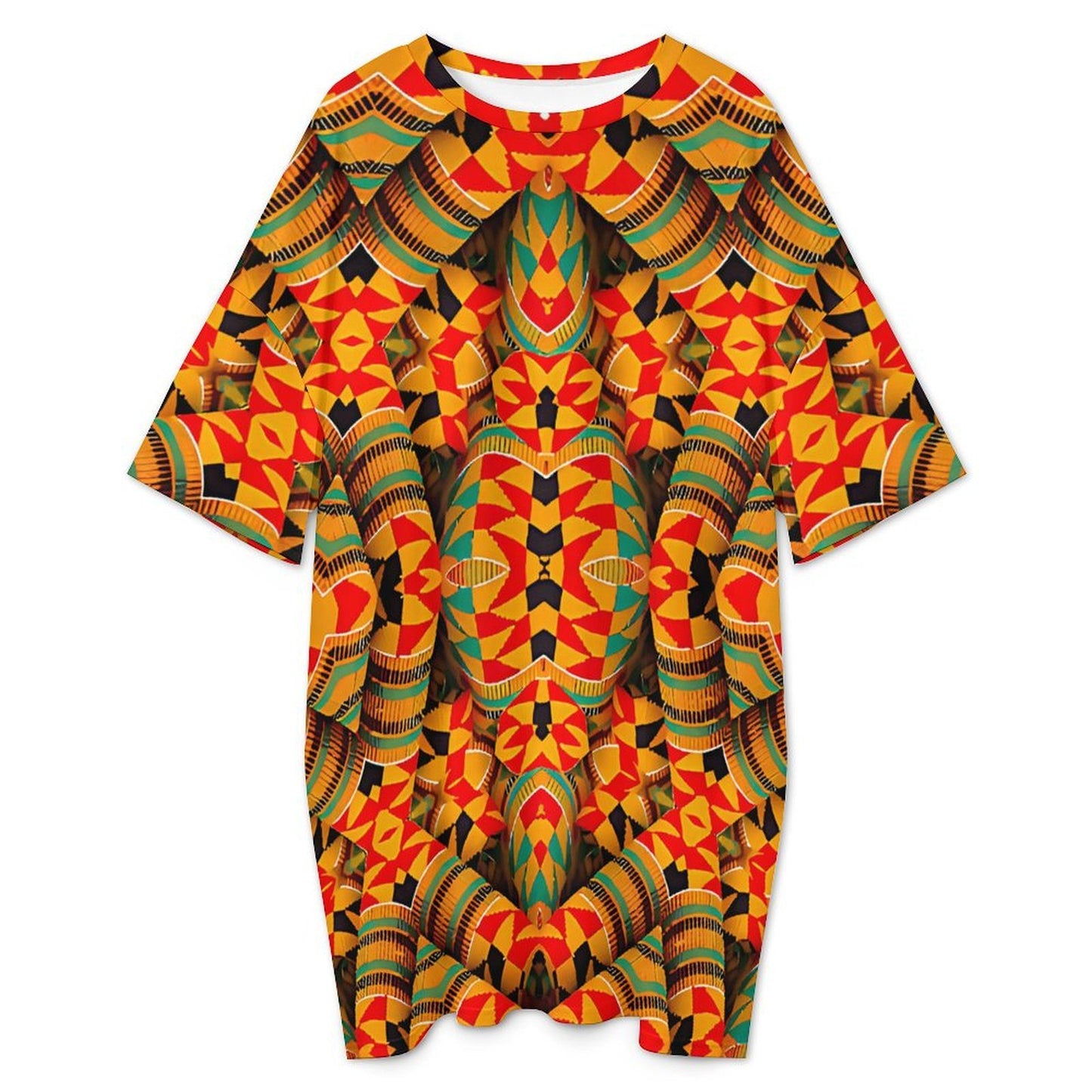Women's Bold Geometric Kente-Inspired Pattern All Over Print Oversized T- Shirt Loungewear