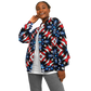 Women's Red White Blue Geometric Pattern All-Over Print Unisex Cut Baseball Jacket