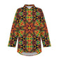 Women's African Kente Geometric Star Pattern All-Over Print Long Sleeve Curved Hem Shirt