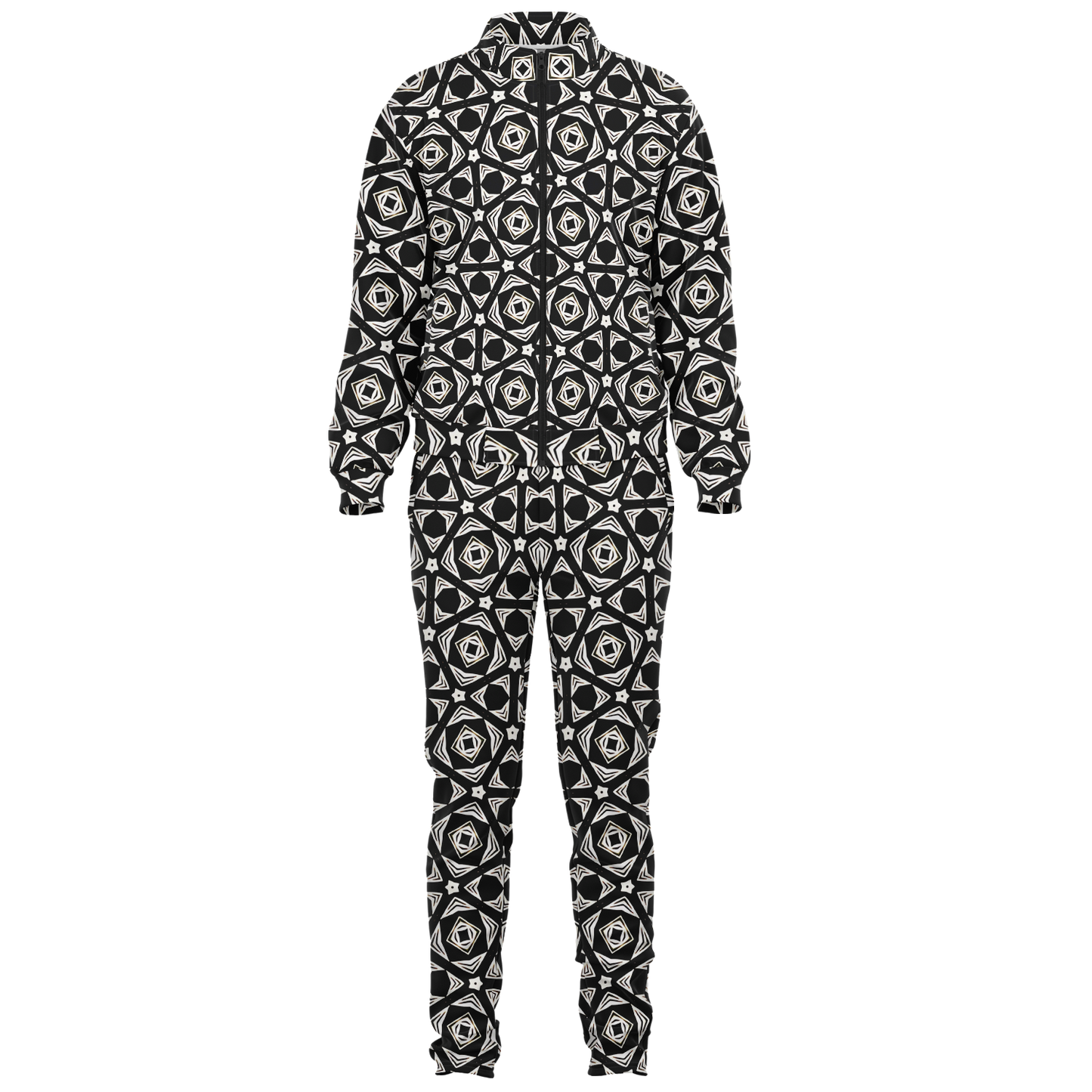 Men's Black Geometric Pattern Track Jacket and Pants