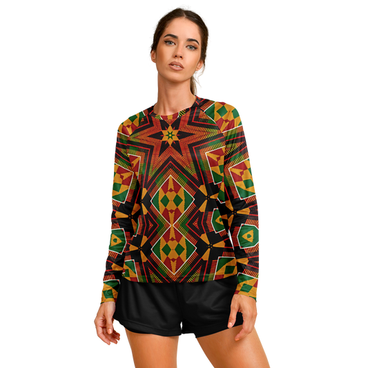 Women's African Kente Geometric Star Pattern All-Over Print Long Sleeve Performance Shirt