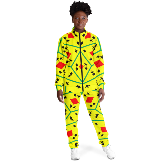 Women's Red Yellow Green Black Stars Track Jacket and Pants