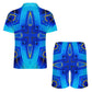 Men Vibrant Blue Geometric All-Over Print Zip-Up Polo Set