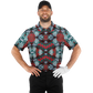 Men's Red, Green & White Teal Aztec Geo Pattern All-Over Print Polo Shirt