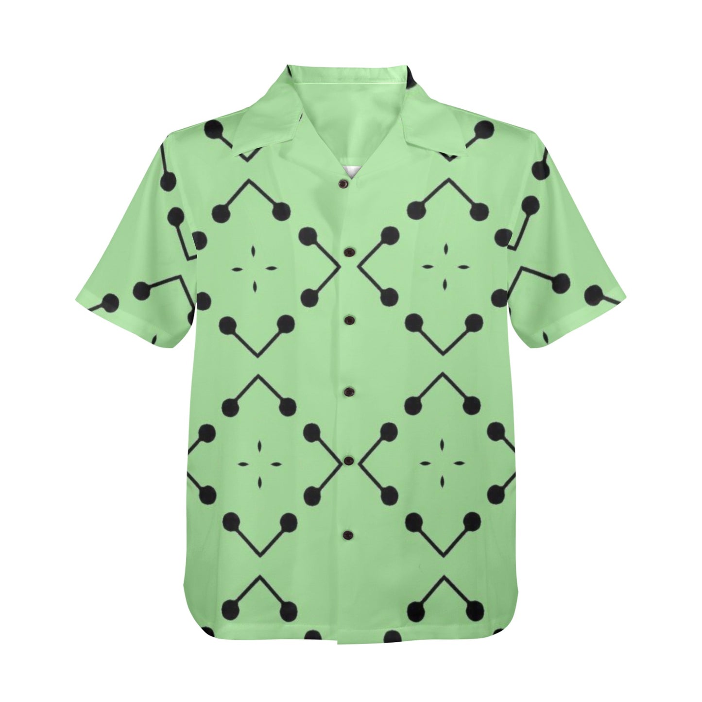 Men's Bold Green Geometric Black Dot-Node Pattern All-Over Print Hawaiian Shirt
