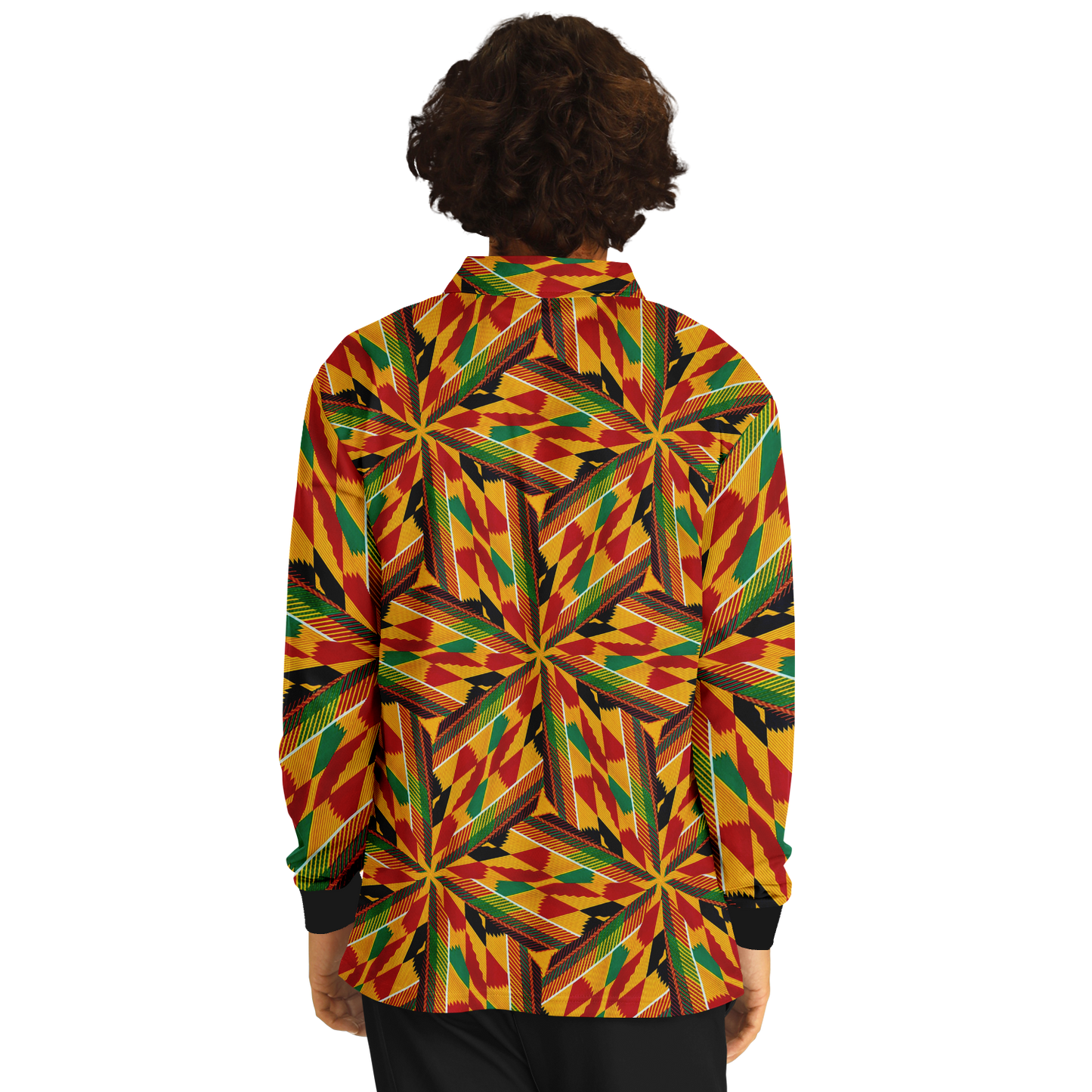 Men’s Vibrant African Kente-Inspired Pattern All-Over Print  Long Sleeve Polo Shirt