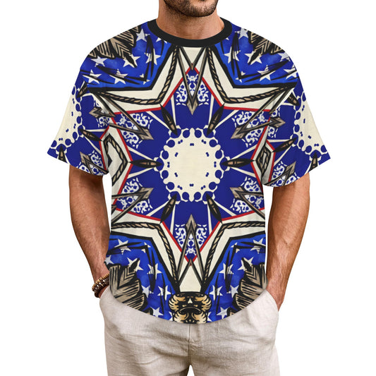 Men's Kaleidoscope Star Pattern All-Over Print Cut & Sew Ribbed Collar T-Shirt