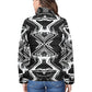 Women's Black & White Geometric Pattern All-Over Print Stand Collar Padded Jacket