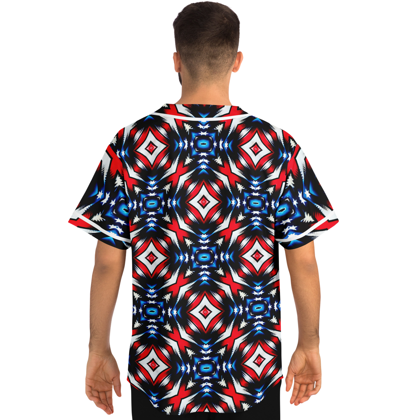 Men's Red White Blue Geometric Pattern All-Over Print Baseball Jersey