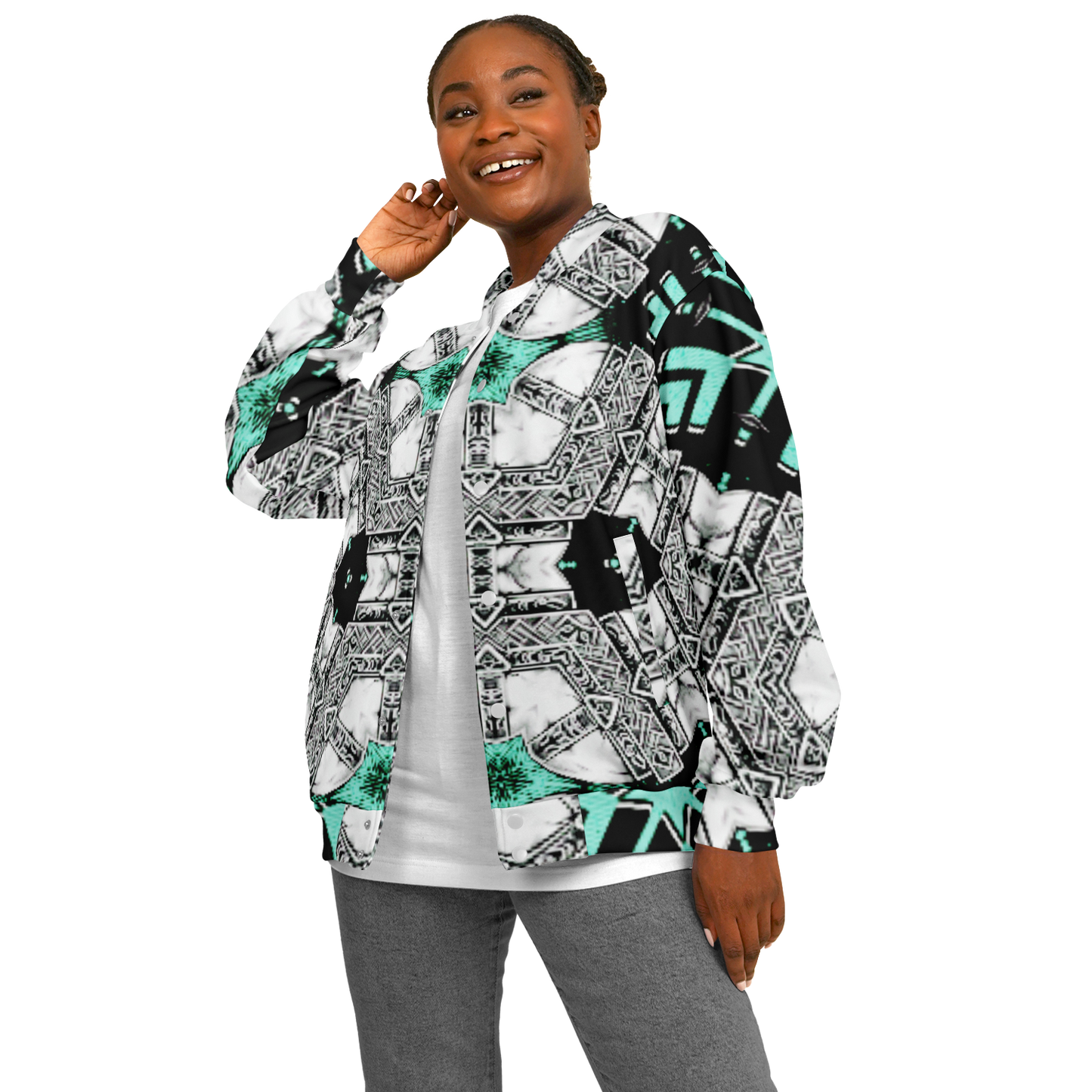 Women's Kaleidoscope Geometric Pattern All Over Print Baseball Jacket