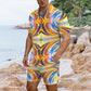 Men Abstract Sunburst Pattern All Over print Hawaiian Shirt & Shorts Set