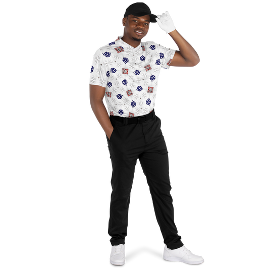 Men's White Blue & Red Patterned Polo Shirt