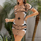 Women's Brown Tribal Wave Pattern All-Over Print Short Sleeve Dress