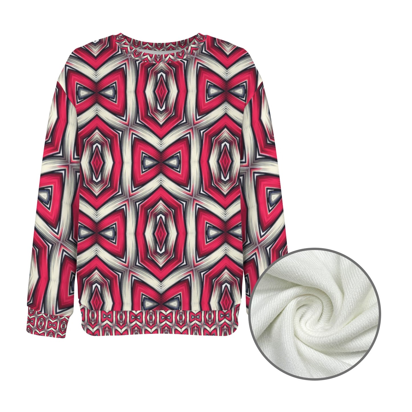 Women's Red Geometric Kaleidoscope Pattern All Over Print Crew Neck Sweater