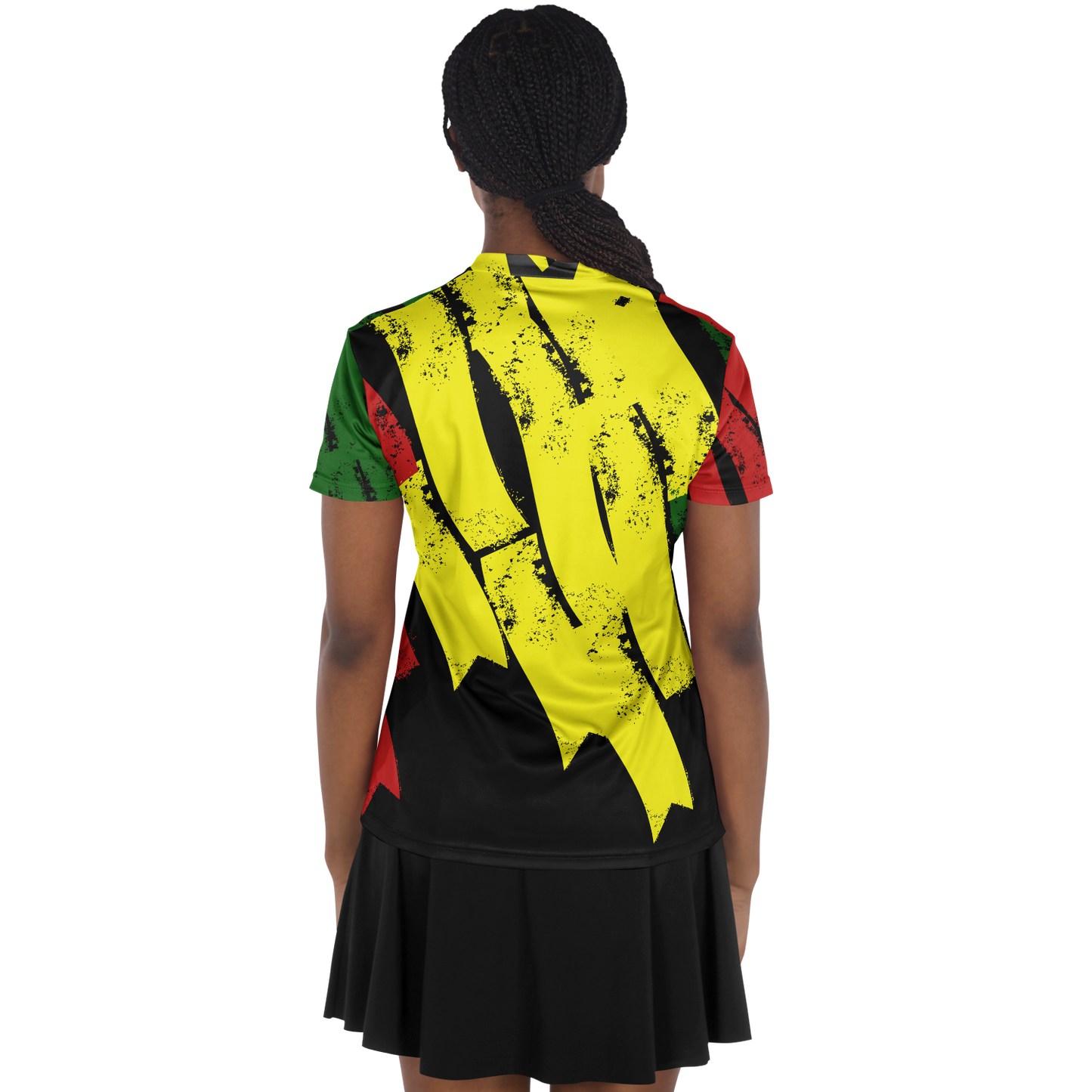 Women's Red Yellow Green Black Stars Polyester Stand Up Collar Polo Shirt