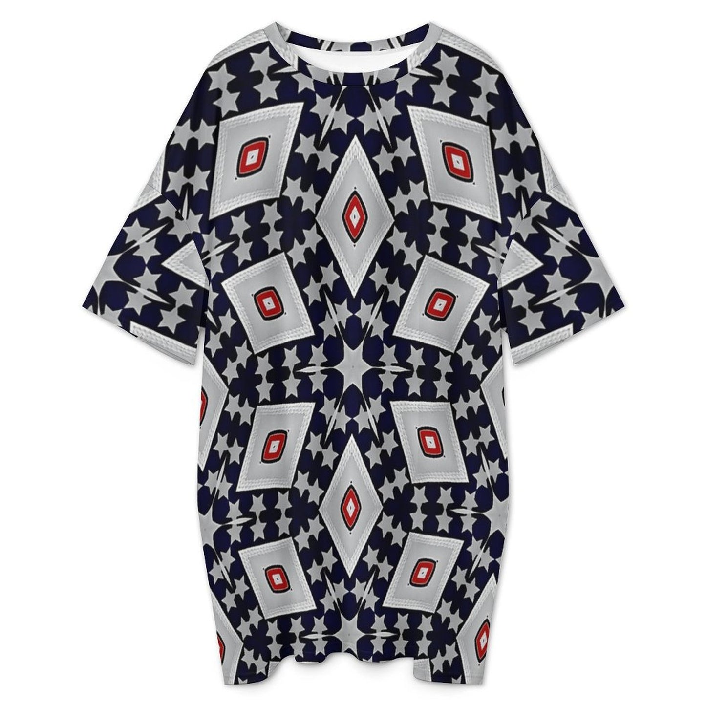 Women's Patriotic Red White Blue Geometric Oversized T- Shirt Loungewear