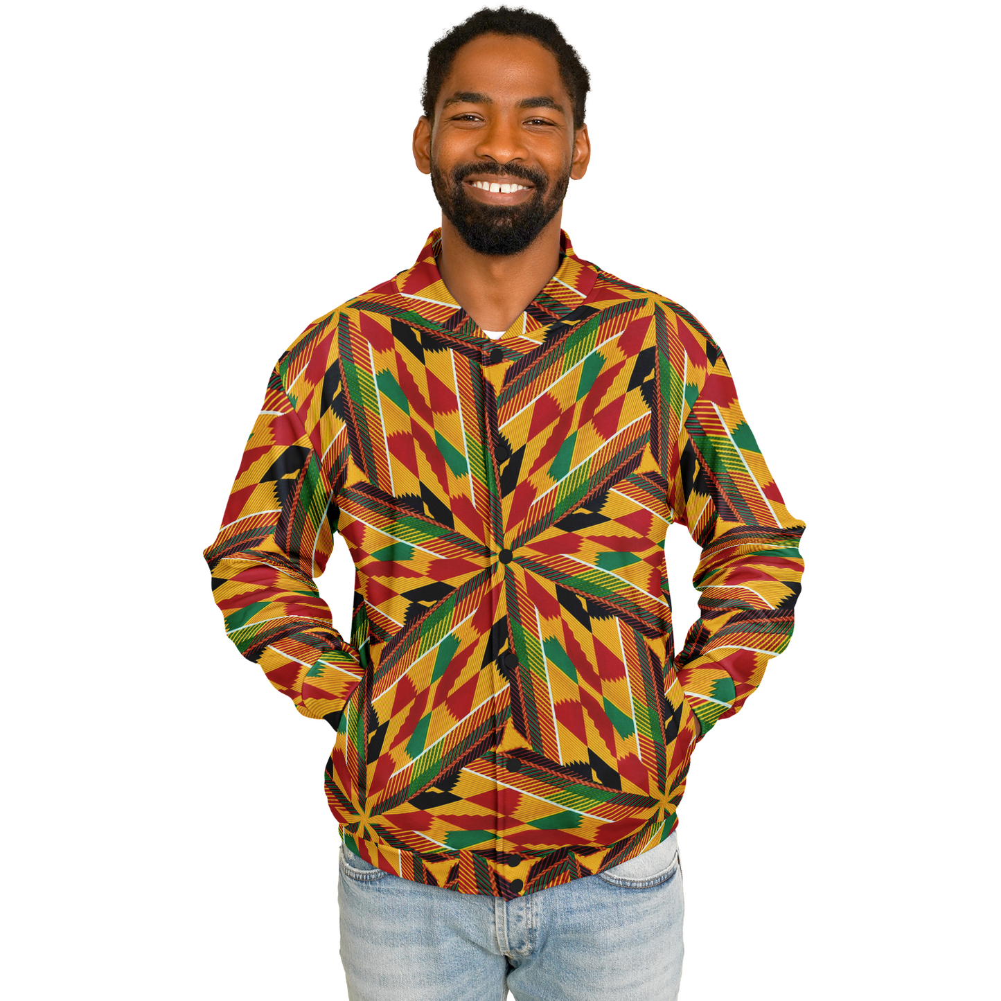 Men's Vibrant African Kente-Inspired Pattern All-Over Print Baseball Jacket