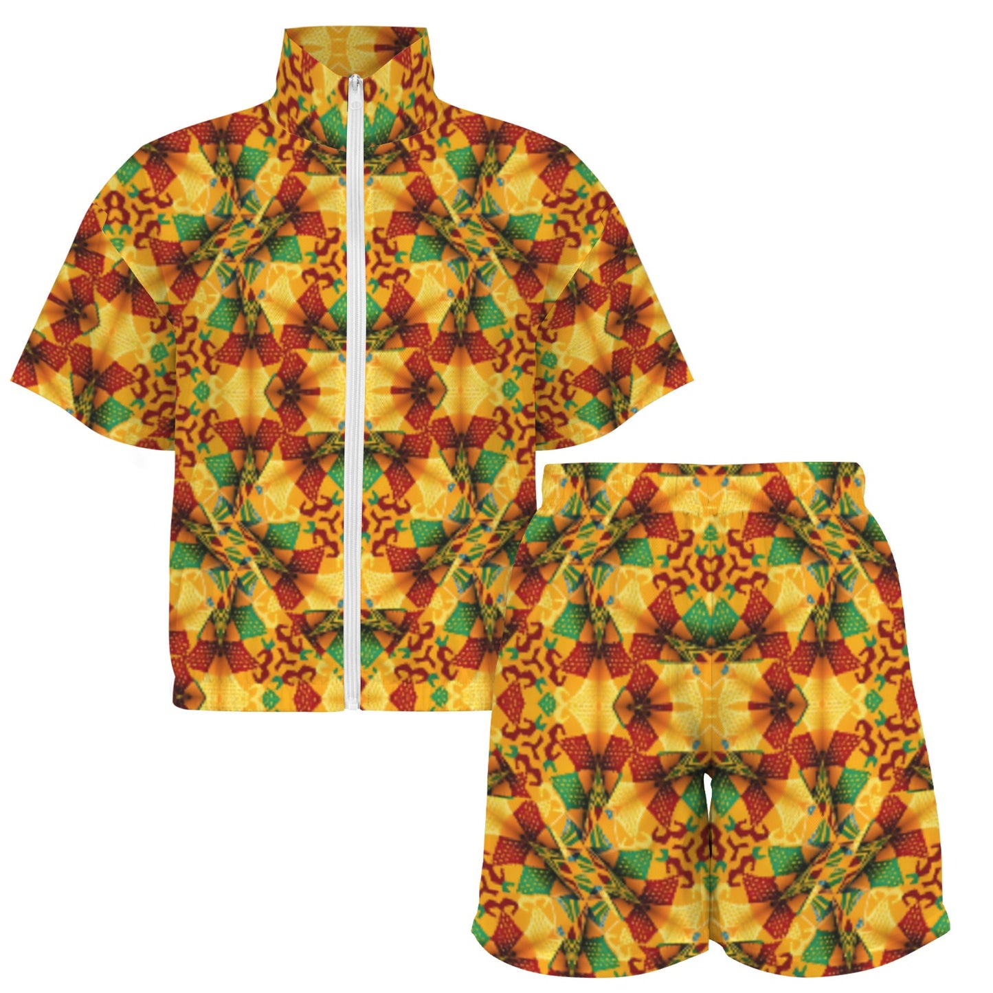 Women’s Vibrant Autumn Kaleidoscope Pattern All Over Print Windbreaker Short Set
