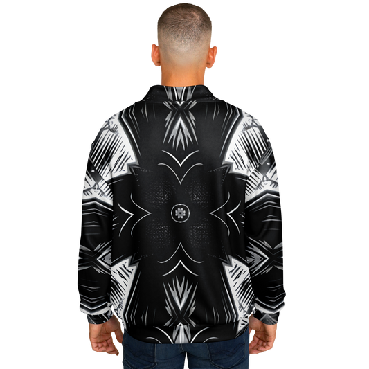 Men's Black & White Geometric Pattern All Over print All Over Print Baseball Jacket