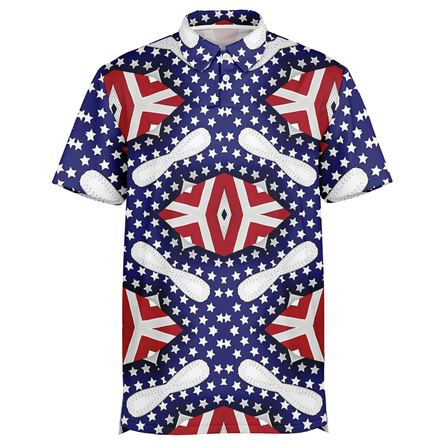 Men's Red White Blue Geometric Pattern All-Over Print Polo Shirt