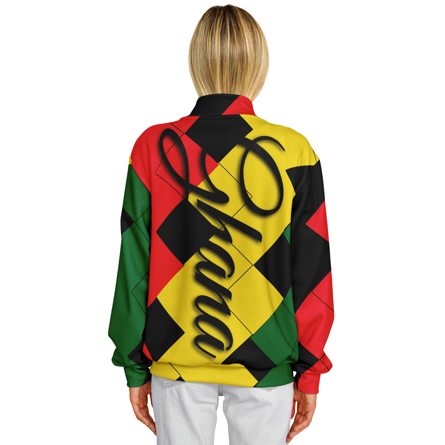 Women's Red Yellow Green and Black Stars Baseball Jacket