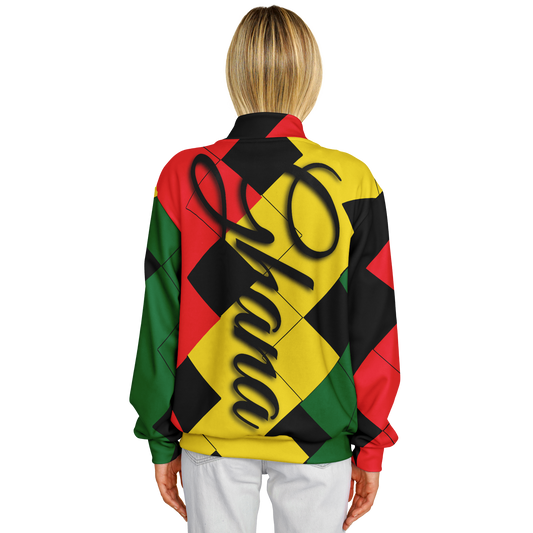 Women's Red Yellow Green and Black Stars Baseball Jacket
