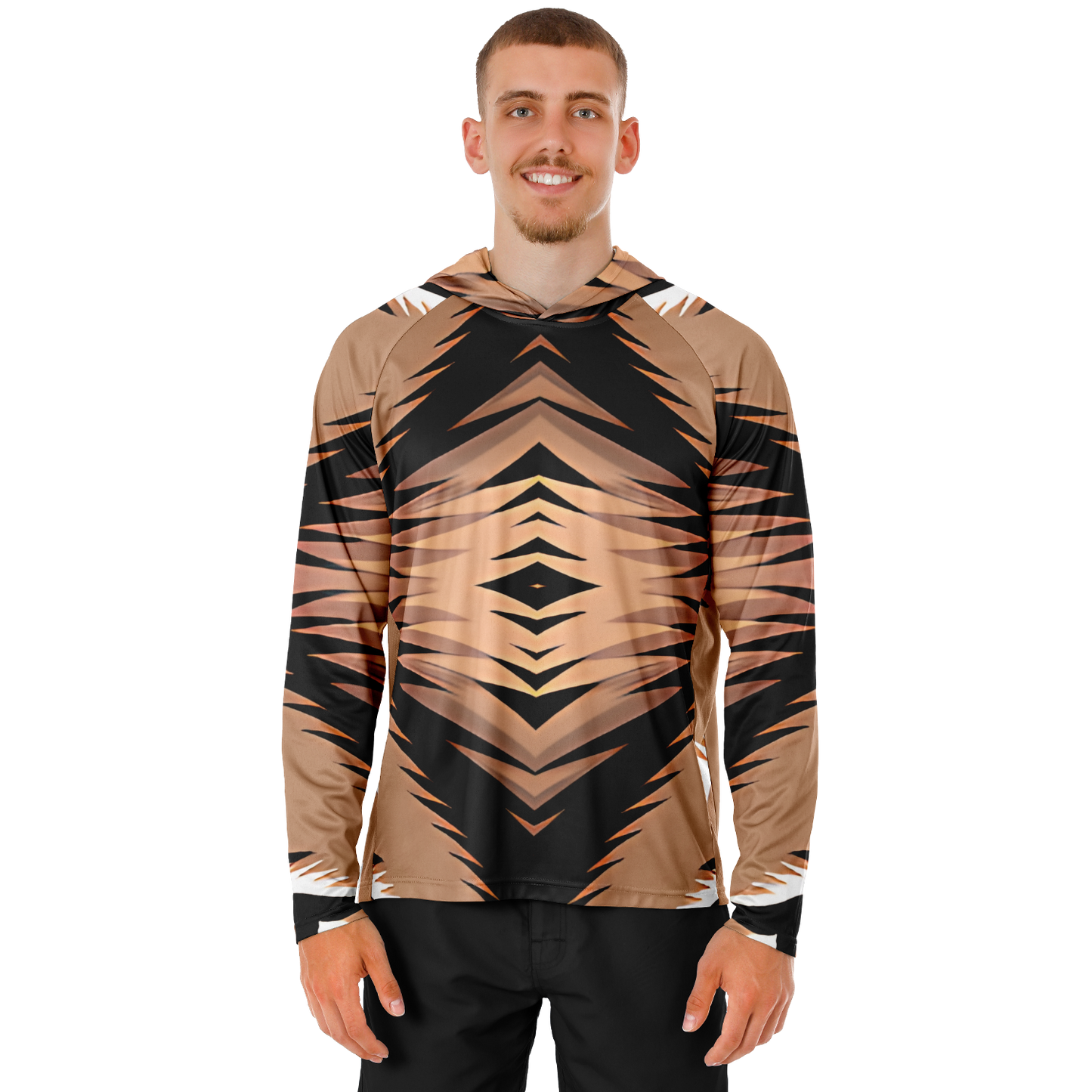Men’s Bold Tiger Stripe Animal Pattern All Over Print  Long Sleeve Hooded Performance Shirt