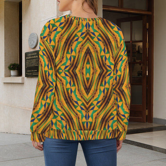 Women’s African Kente Geometric Pattern All-Over Print Crew Neck Sweater