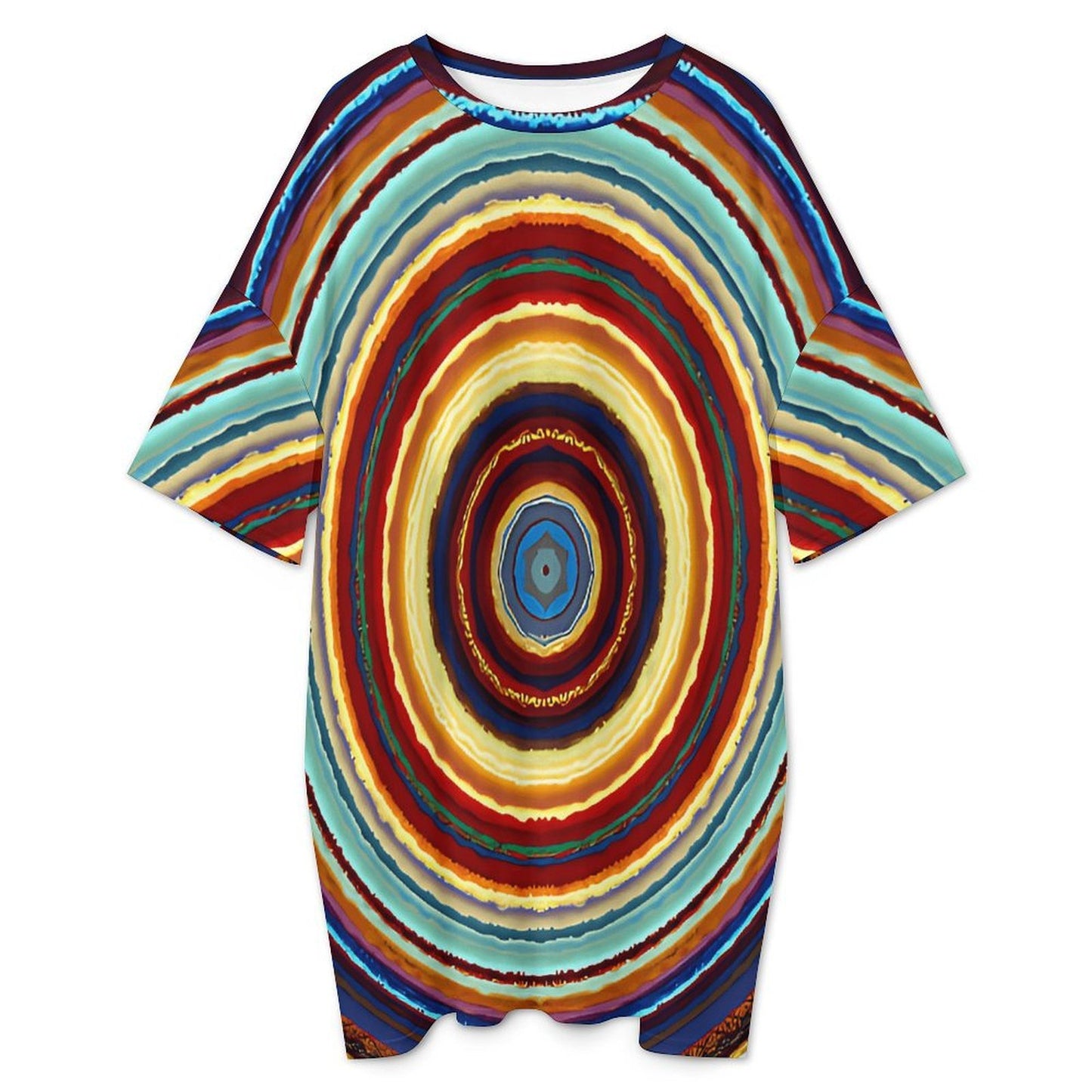 Women's Retro Radiant Circle Pattern  All-Over Print Women's Oversized T- Shirt Loungewear