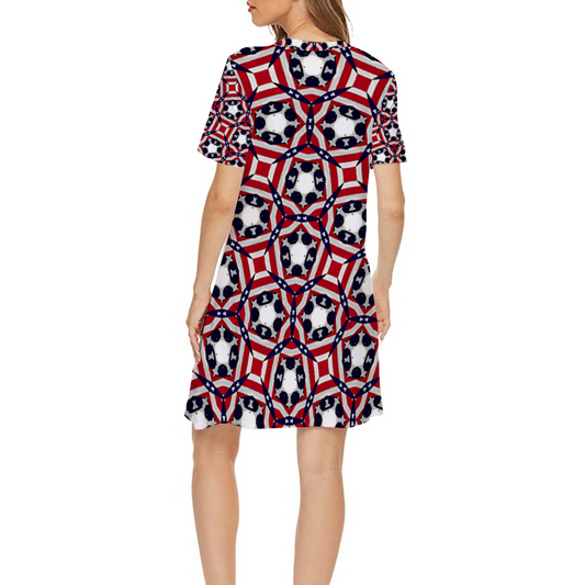 Women's Casual Short-sleeved Dress Short Mini Shift Skirt
