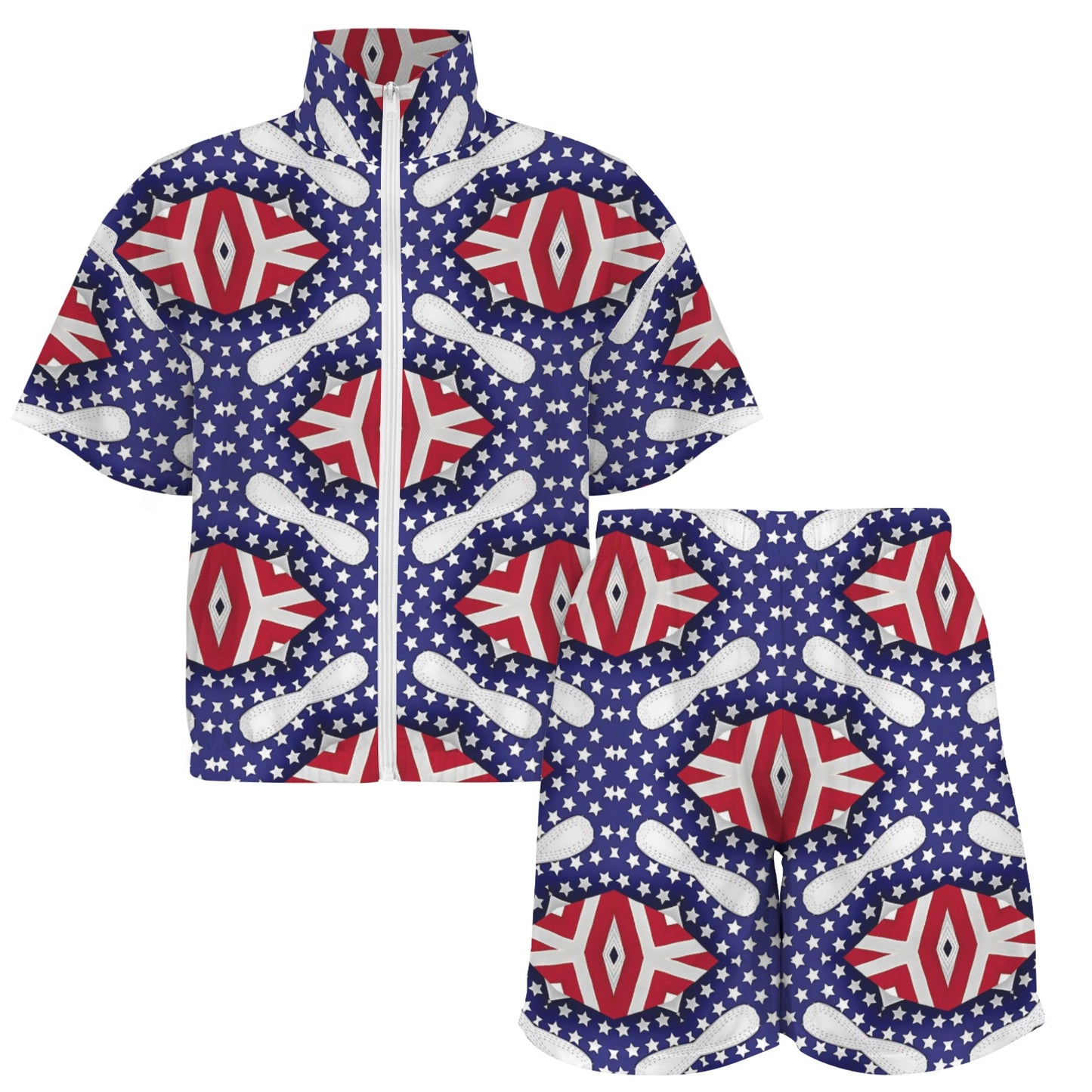 Women's Patriotic Stars & Stripes All Over Print  Windbreaker Short Set