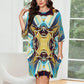 Women's Abstract Teal & Gold Pattern All Over Print Oversized T- Shirt Loungewear