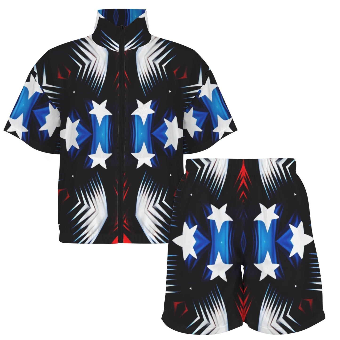 Women's Patriotic Starburst Pattern All-Over Print Men's All Over Print Windbreaker Short Set