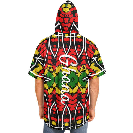 Men's Ghana Flag & Black Star Pattern All-Over Print Hooded Baseball Jersey
