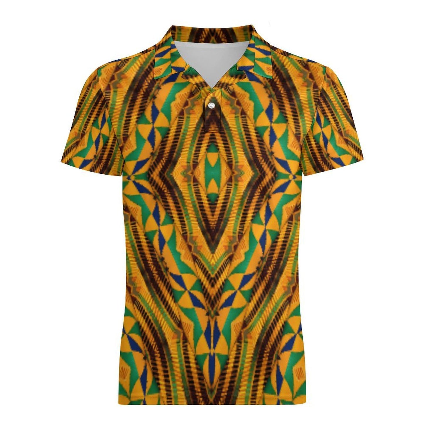 Men's Bold African Kente Inspired Pattern All-Over Print Premium Ice Silk Polo Shirt