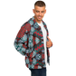 Men's Red, Green & White Teal Aztec Geo Pattern All-Over Print Baseball Jacket