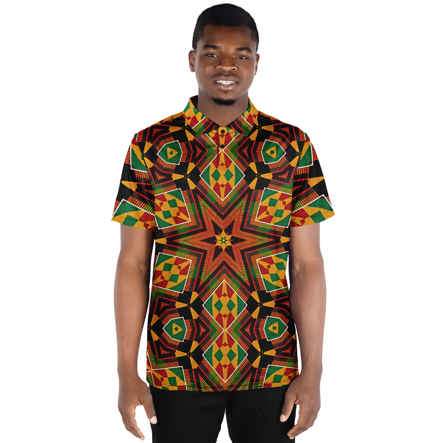 Men's African Kente Geometric Star Pattern All-Over Print Polo Shirt