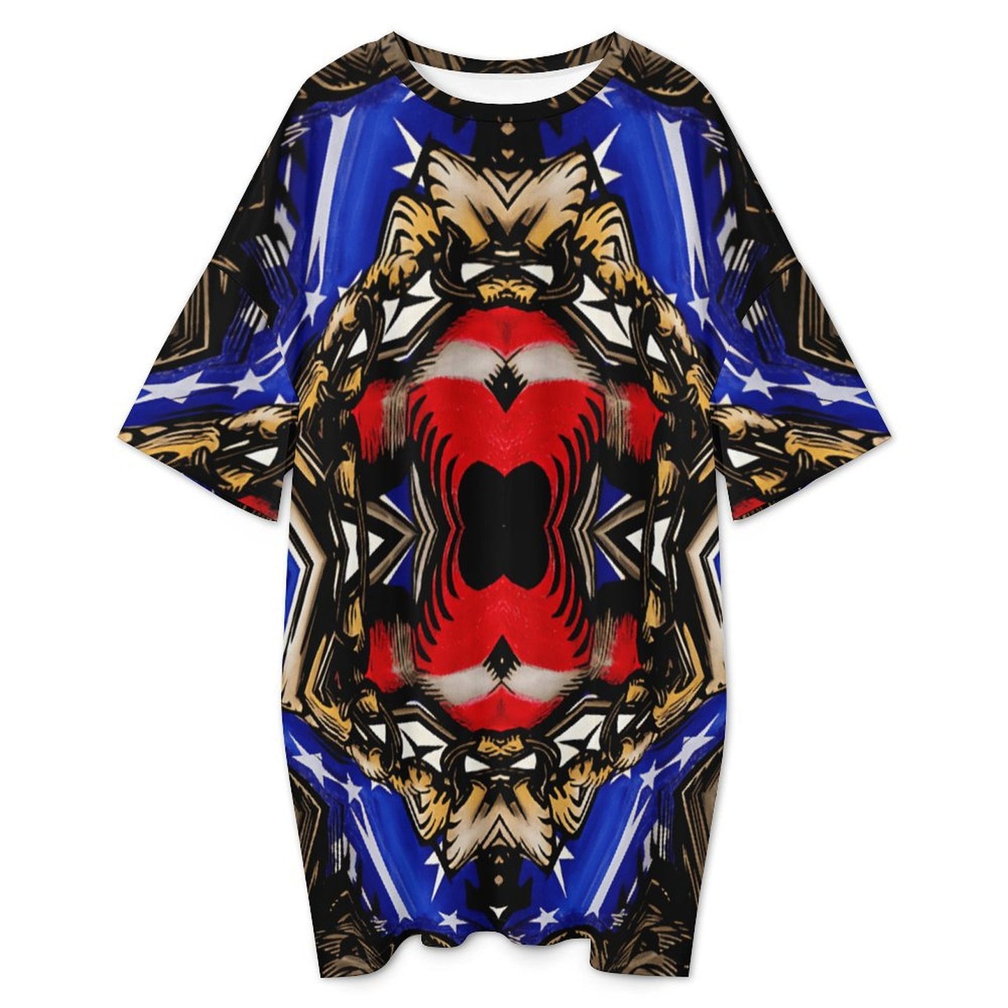 Women's Patriotic Kaleidoscope All-Over Print Oversized T- Shirt Loungewear