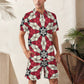 Men's Red & White Geometric Star Pattern Zip-Up Polo Set