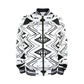 Men's Black & White Kaleidoscope Pattern All Over Print Striped Trim Bomber Jacket