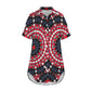 Women's Red, White & Blue Geometric Star Pattern All-Over Print Short Sleeve Button Front Shirt Dress